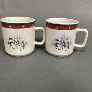 Royal Seasons Coffee Cups Mugs Stoneware Snowmen Microwave Dishwasher Safe
